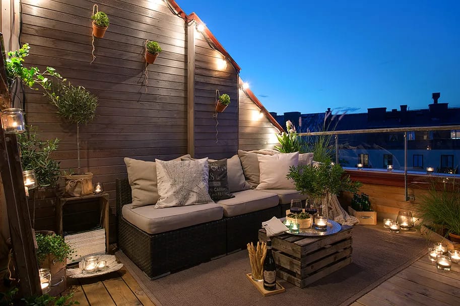 cozy apartment scandinavian style balcony night 3